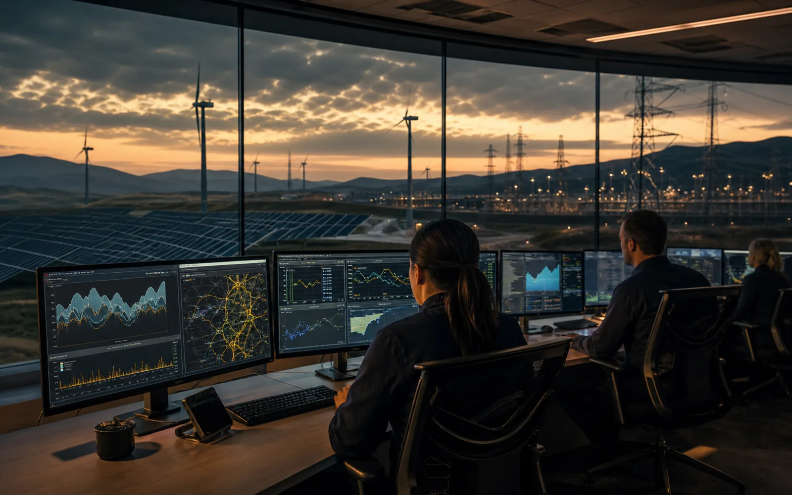 Energy control room coordinating renewable generation with grid demand