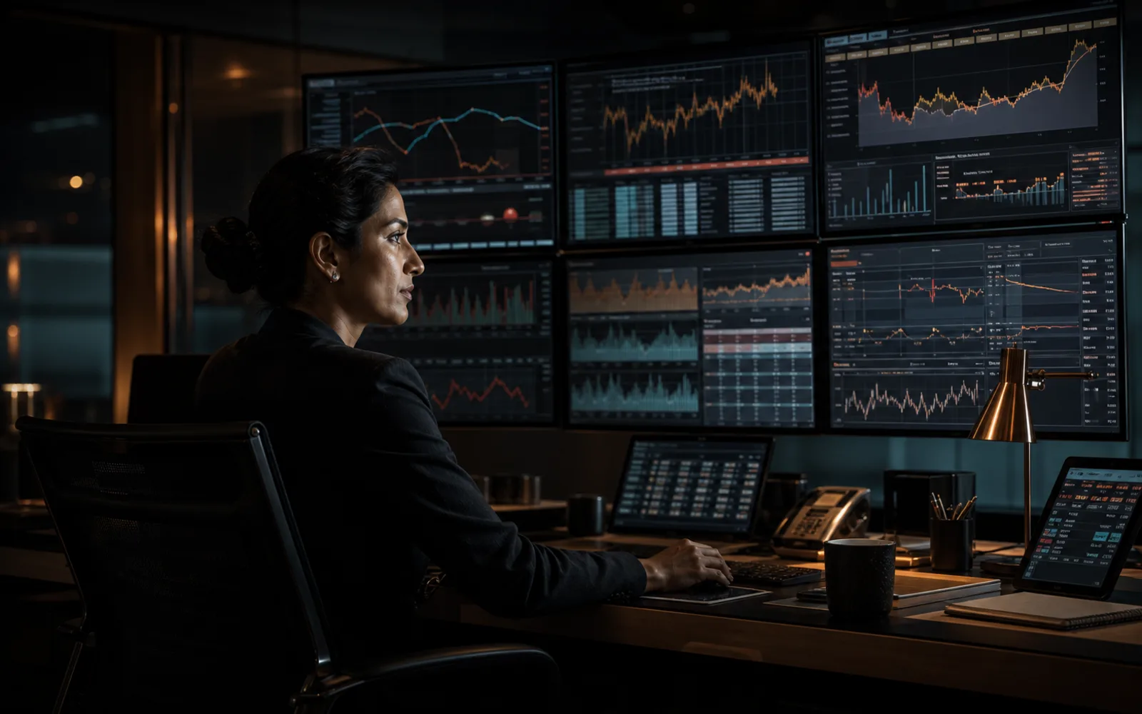 Trading operations team supervising an AI-assisted market execution system