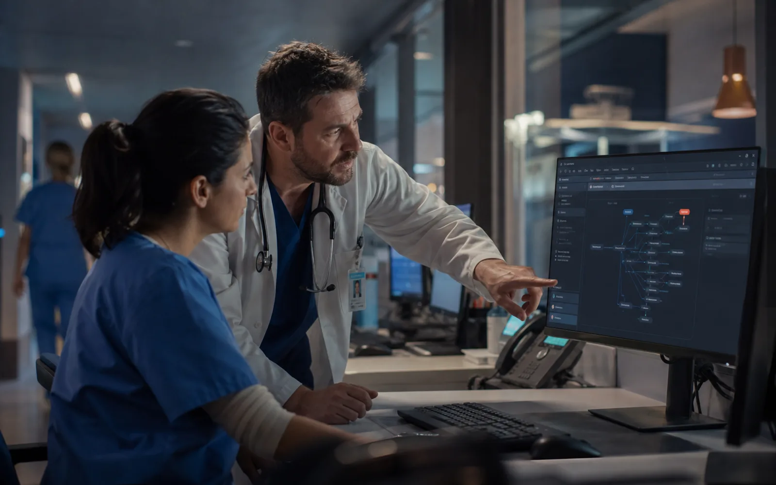 Clinical team reviewing an AI-supported patient workflow