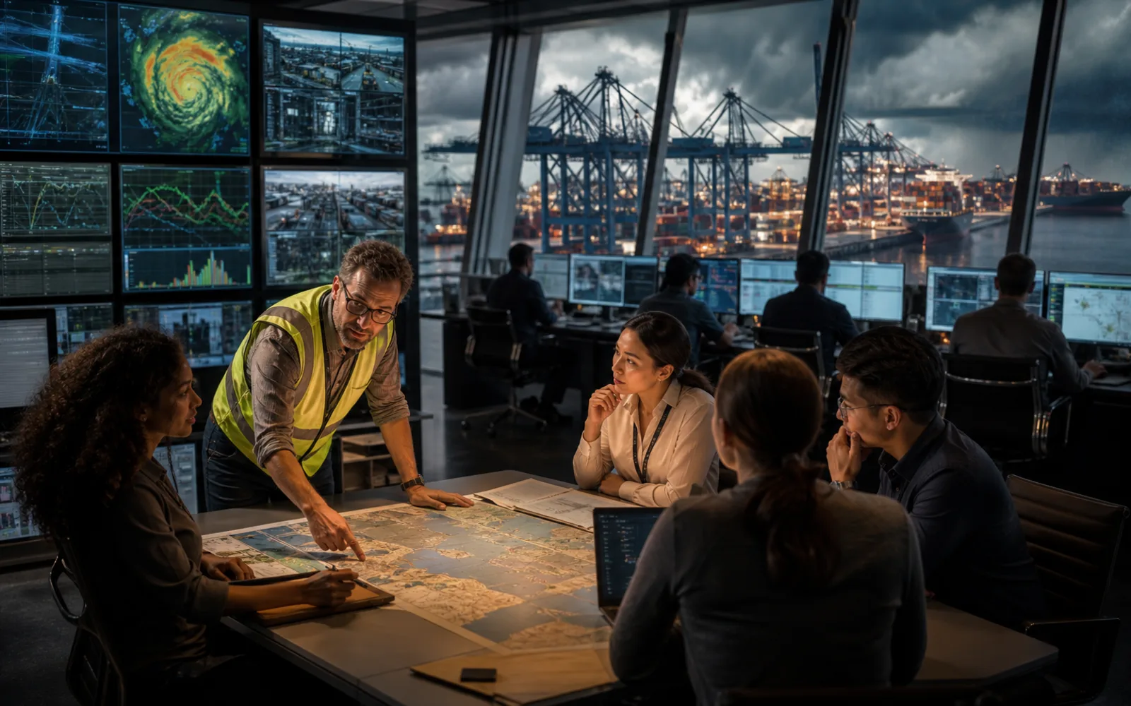 Port and logistics team coordinating supply chain decisions